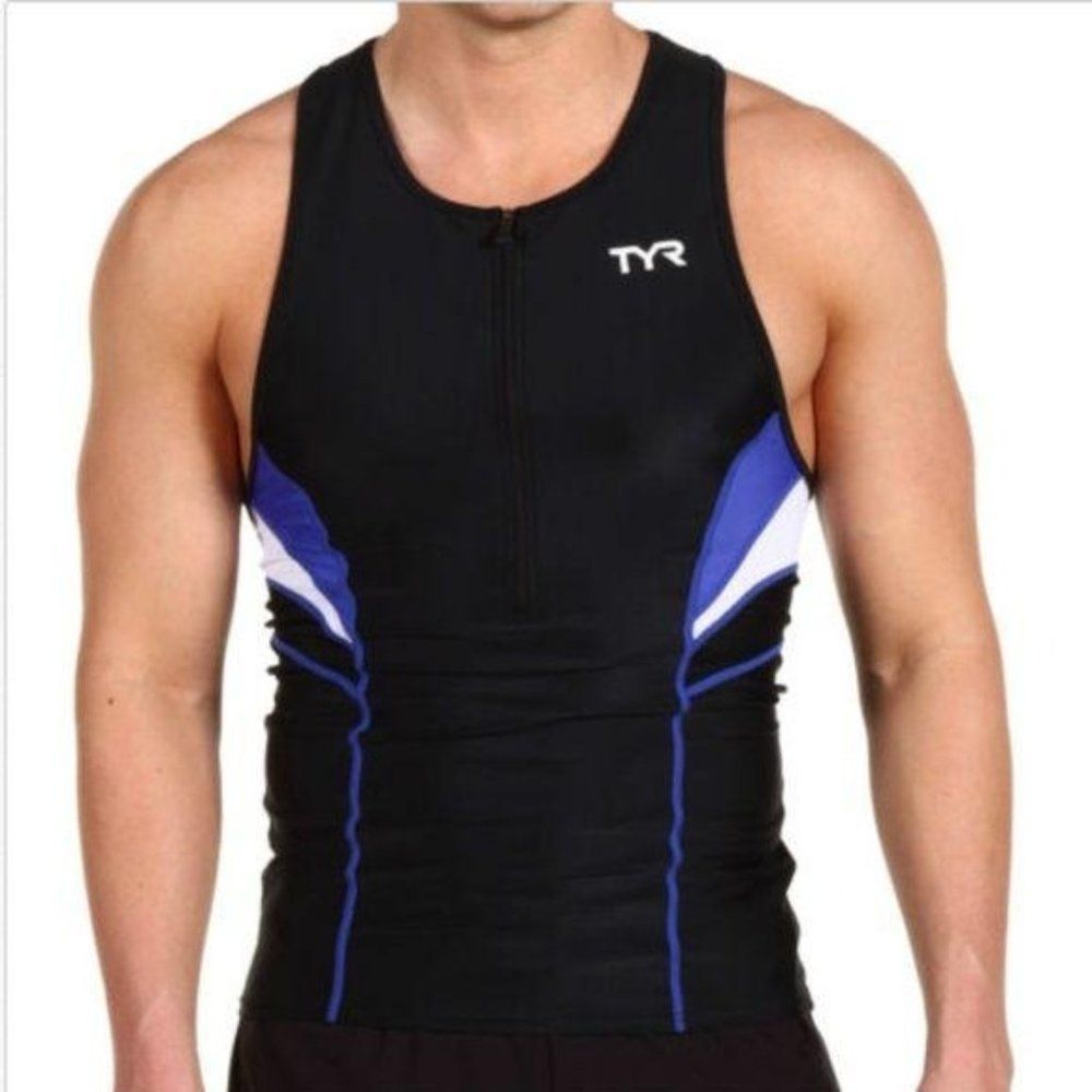 TYR Triathlon Running Cycling Tank Top Men's Blue Size XS Black Blur White New
